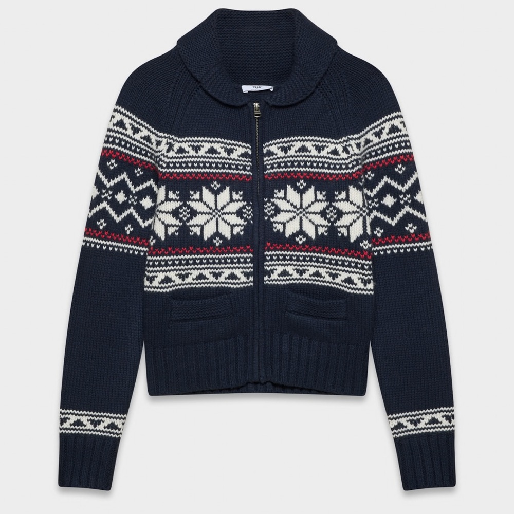 Aritzia Navy and White Snowflake Cardigan